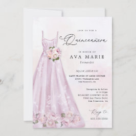 Invitación Elegante Morado Floral Quinceañera Cumpleaños