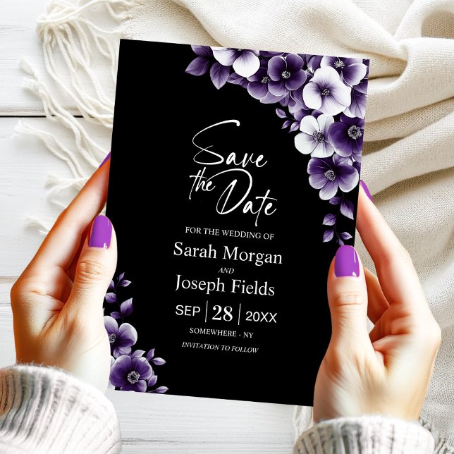 Invitación Elegante morado floral salva la fecha (Subido por el creador)
