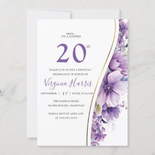 Invitación Elegante morado follaje Veinte cumpleaños