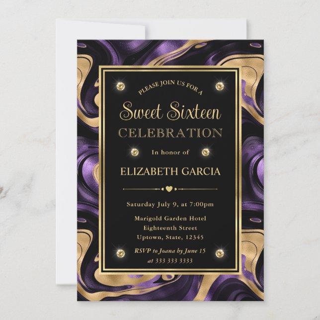 Invitación Elegante morado fundido y dulce de Relieve metaliz (Anverso)