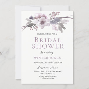 Invitación Elegante Morado Gris Flores De Invierno Bridal Sho