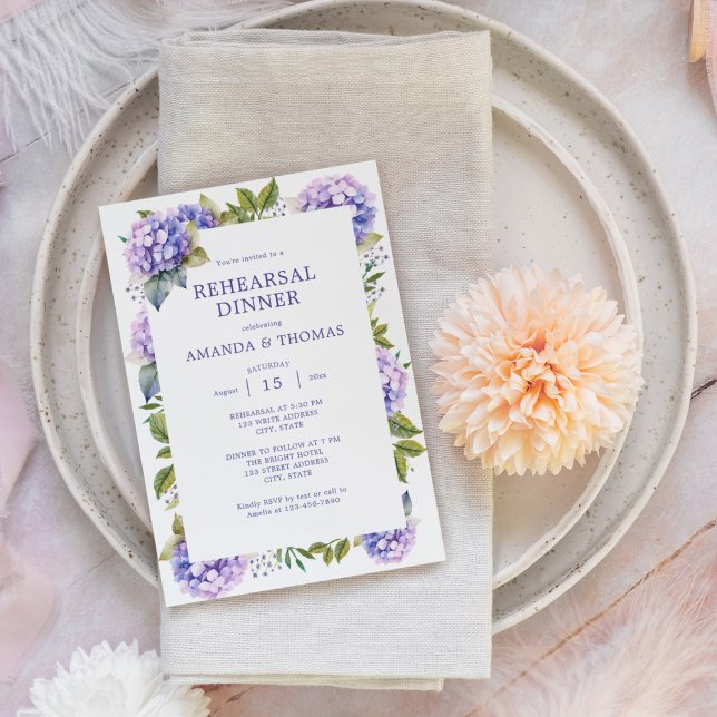 Invitación Elegante morado Hydrangeas Boda Cena de ensayo (Subido por el creador)