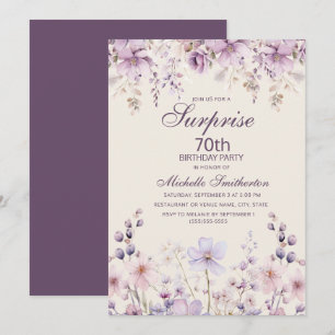 Invitación Elegante Morado Lilac Acuarela Floral 70