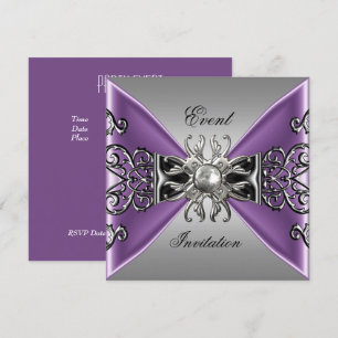 Invitación elegante morado malva joya plata negro