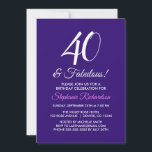 Invitación Elegante morado Minimalista 40 y fabuloso cumpleañ<br><div class="desc">Elegante Morado Minimalista 40 y Fabulosa Invitación al Cumpleaños Personaliza esta elegante invitación de fiesta de cumpleaños morado con el nombre de la persona que celebra un día muy especial en su vida. Un cumpleaños 40 es un hito especial para celebrar. Marque la ocasión creando un fiesta y enviando invitaciones...</div>