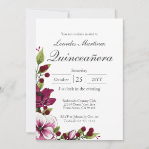 Invitación Elegante Morado Morado Berry Watercolor Floral Qui