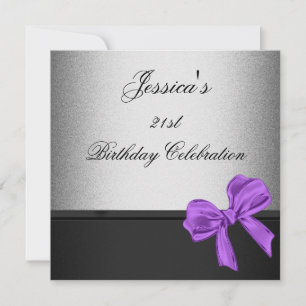 Invitación Elegante morado negro plateado de 21 años