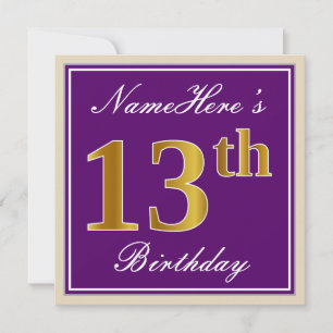 Invitación Elegante, morado, oro falso 13 cumpleaños + nombre