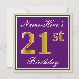 Invitación Elegante, morado, oro falso 21 cumpleaños + nombre