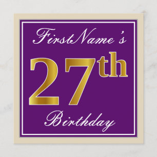 Invitación Elegante, morado, oro falso 27 cumpleaños + nombre