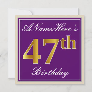 Invitación Elegante, morado, oro falso 47 cumpleaños + nombre