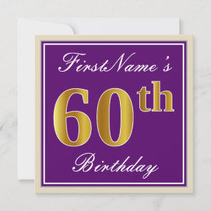 Invitación Elegante, morado, oro falso 60 cumpleaños + nombre