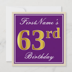 Invitación Elegante, morado, oro falso 63 cumpleaños + nombre