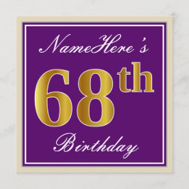 Invitación Elegante, morado, oro falso 68º cumpleaños + nombr