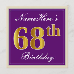 Invitación Elegante, morado, oro falso 68º cumpleaños + nombr