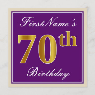 Invitación Elegante, morado, oro falso 70 cumpleaños + nombre