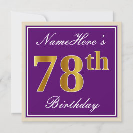 Invitación Elegante, morado, oro falso 78º cumpleaños + nombr
