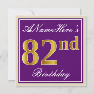 Invitación Elegante, morado, oro falso 82 cumpleaños + nombre