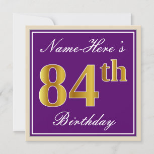 Invitación Elegante, morado, oro falso 84º cumpleaños + nombr