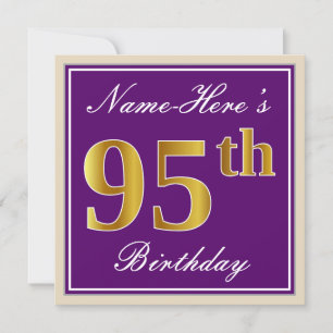 Invitación Elegante, morado, oro falso 95 cumpleaños + nombre