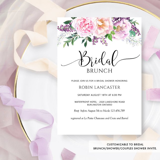 Invitación Elegante Morado Pastel Floral Bridal Ducha/Brunch (Subido por el creador)
