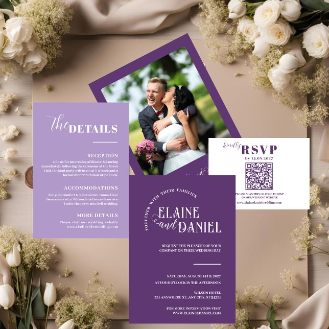 Invitación Elegante morado romántico con Boda de fotos (Subido por el creador)