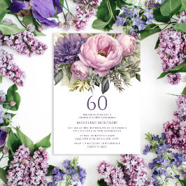 Invitación Elegante morado rosado floral 60 cumpleaños