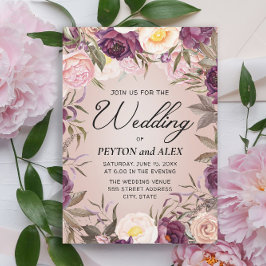 Invitación Elegante morado rosado peonés Boda floral