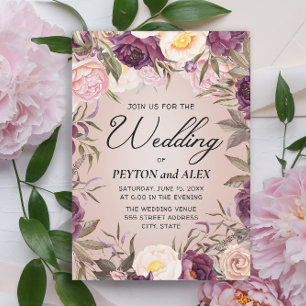 Invitación Elegante morado rosado peonés Boda floral