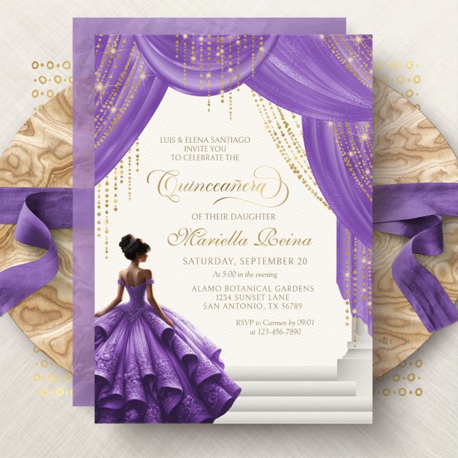 Invitación Elegante Morado Royal Fairytale Quinceanera (Subido por el creador)