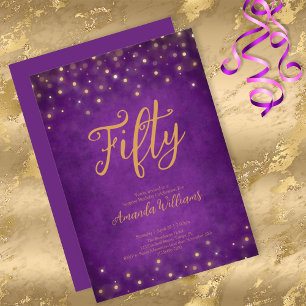 Invitación Elegante morado y dorado Glam 50 cumpleaños