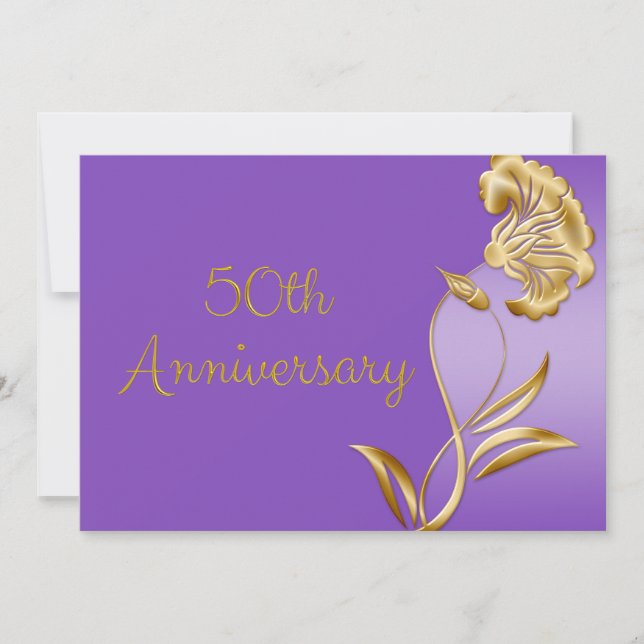 Invitación Elegante morado y oro 50 años invita (Anverso)