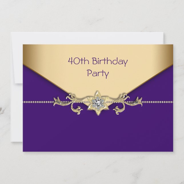 Invitación Elegante Morado y Oro Mujeres 40 cumpleaños (Anverso)