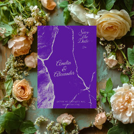 Invitación Elegante Morado y Plata sobre Mármol para Salvar l