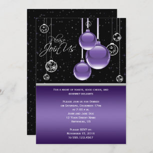 Invitación Elegante morado y plateado sobre Fiesta negro