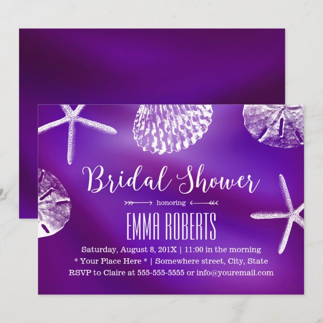 Invitación Elegante Morple Beach Wedding Bridal Shower (Anverso / Reverso)