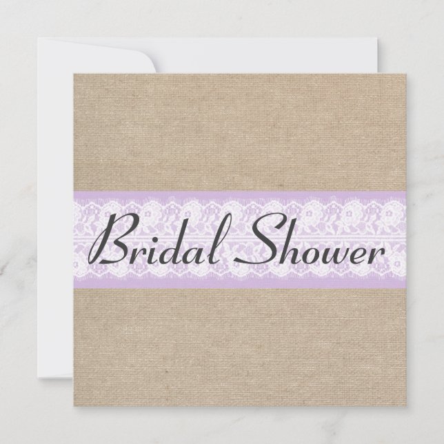 Invitación Elegante Morple Burlap Lace Bridal Shower (Anverso)