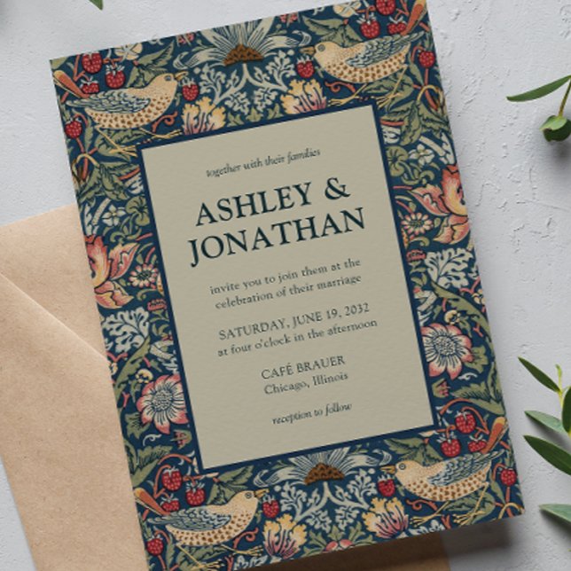 Invitación Elegante Morris Strawberry Theif Boda del patrón (Subido por el creador)