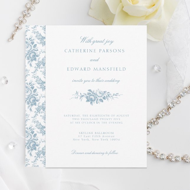 Invitación Elegante mosaico floral azul y blanco (Subido por el creador)