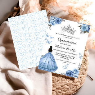 Invitación Elegante moscarda azul floral Quinceanera