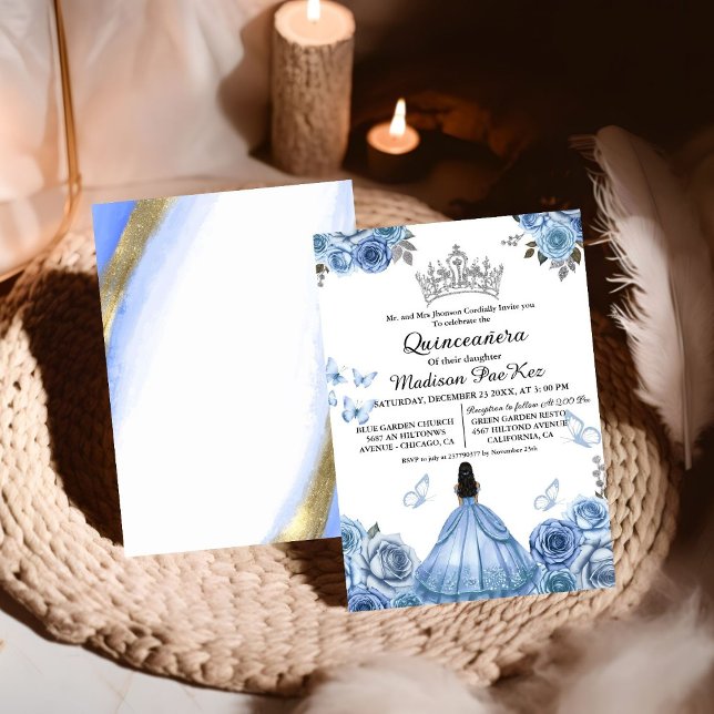 Invitación Elegante moscarda azul floral Quinceanera (Subido por el creador)