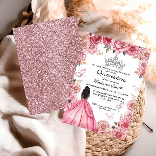 Invitación Elegante moscas florales rosadas Quinceanera