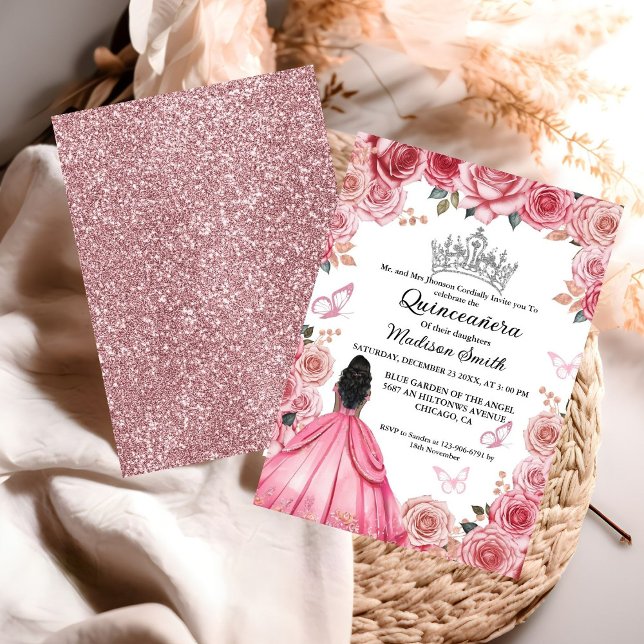Invitación Elegante moscas florales rosadas Quinceanera (Subido por el creador)
