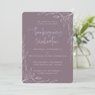 Invitación Elegante Motif Mauve Modern Leaf Motif Acción de G