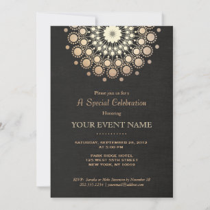 Invitación Elegante Motivo de Círculo de Oro Aspecto de Lino 
