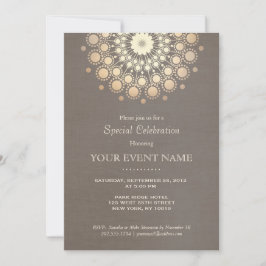 Invitación Elegante Motivo de Círculo Dorado Aspecto de Lino 