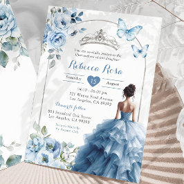 Invitación Elegante Motopocola Azul Dusty Quinceañera