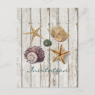 Invitación elegante muelle madera conchas de mar boda en la p