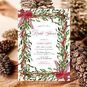 Invitación Elegante Muérdago Lazo Rojo Navidad Despedida de S