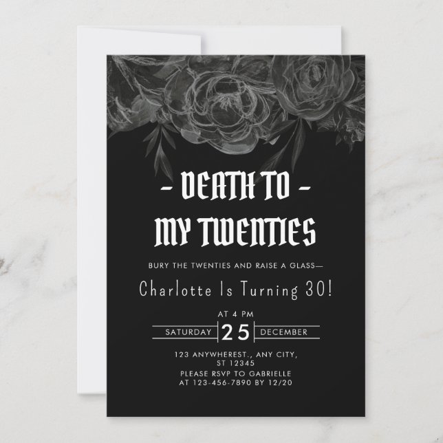 Invitación Elegante muerte floral a mis 20 años 30 (Anverso)